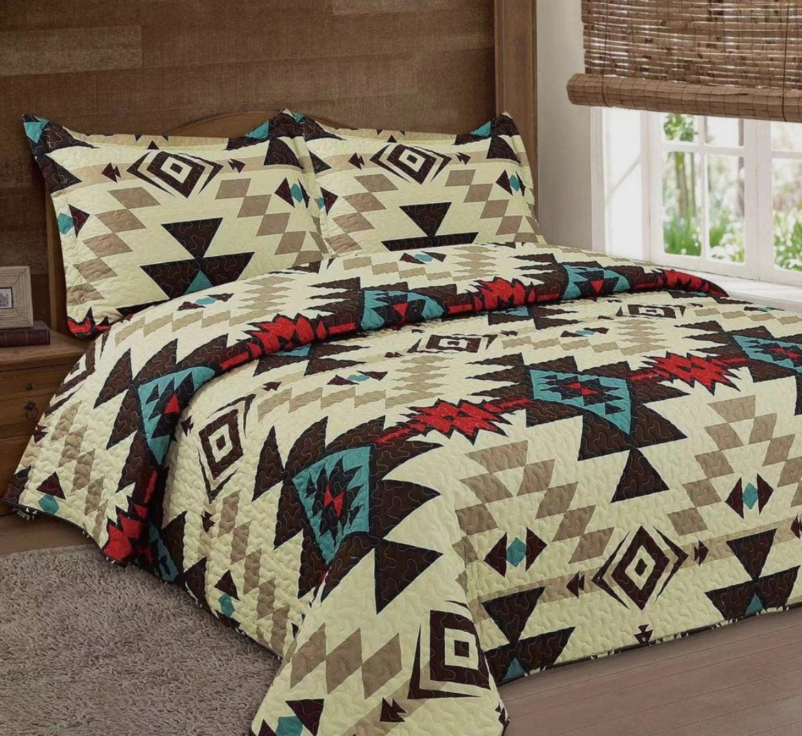 Cream Aztec Quilt Set