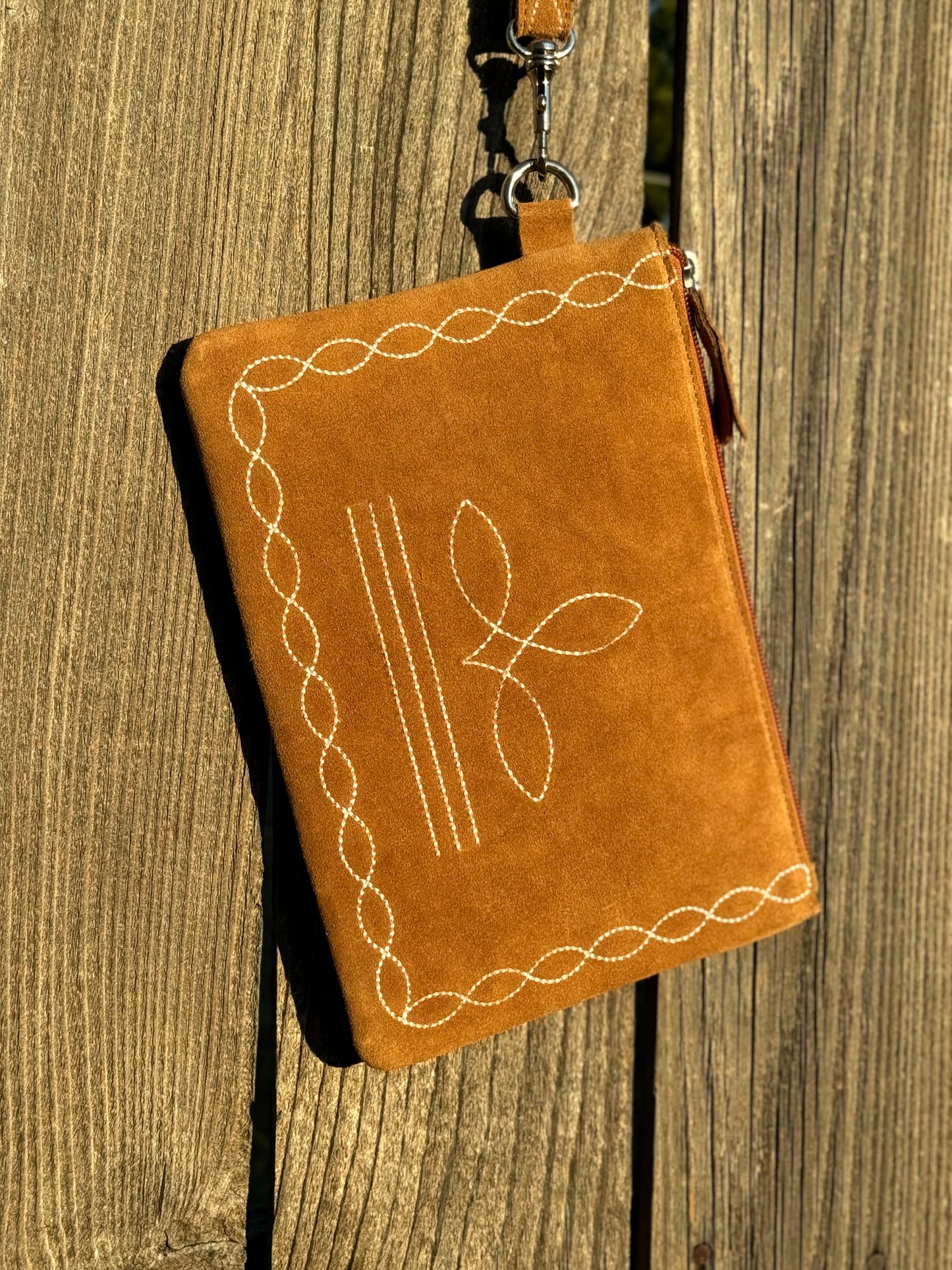 Tan Suede Leather Wristlet Pouch