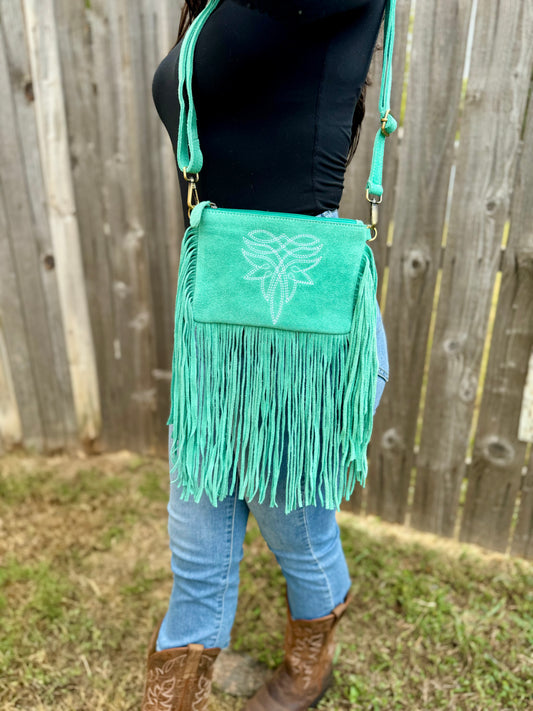 Lily Turquoise Suede leather Crossbody