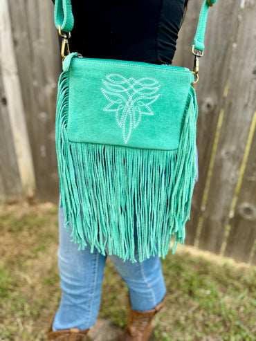 Lily Turquoise Suede leather Crossbody