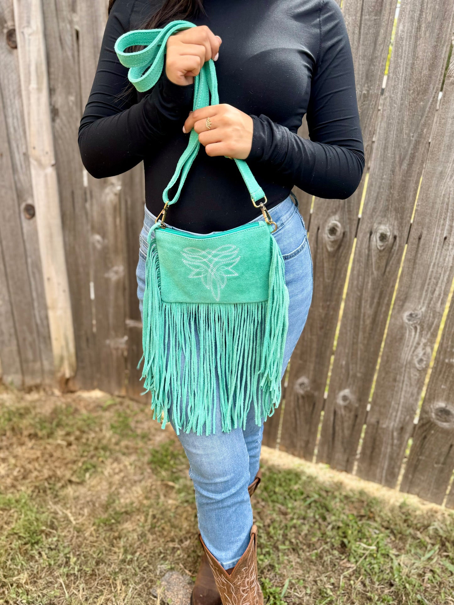 Lily Turquoise Suede leather Crossbody