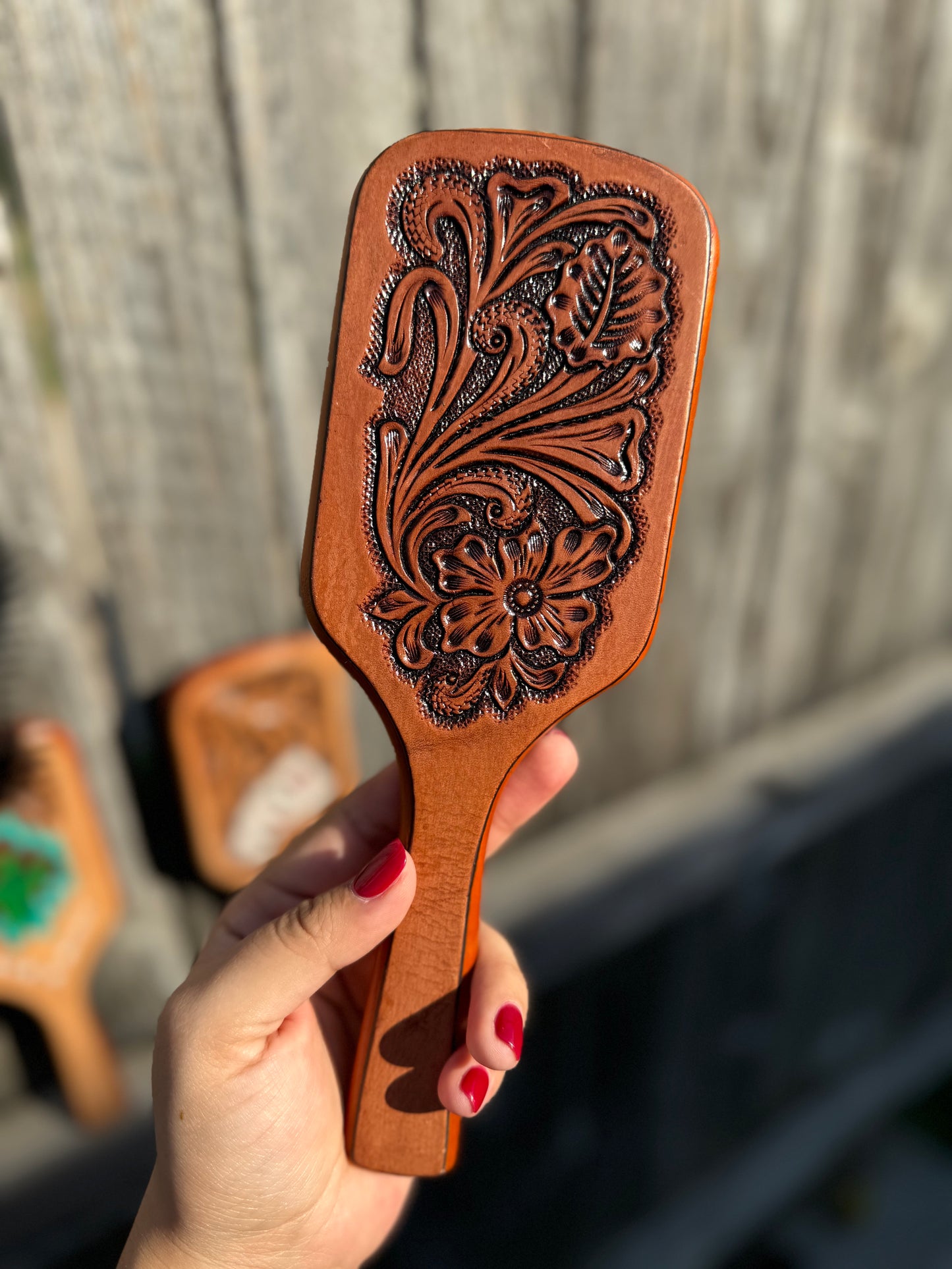 Tooled Leather Hair Brush