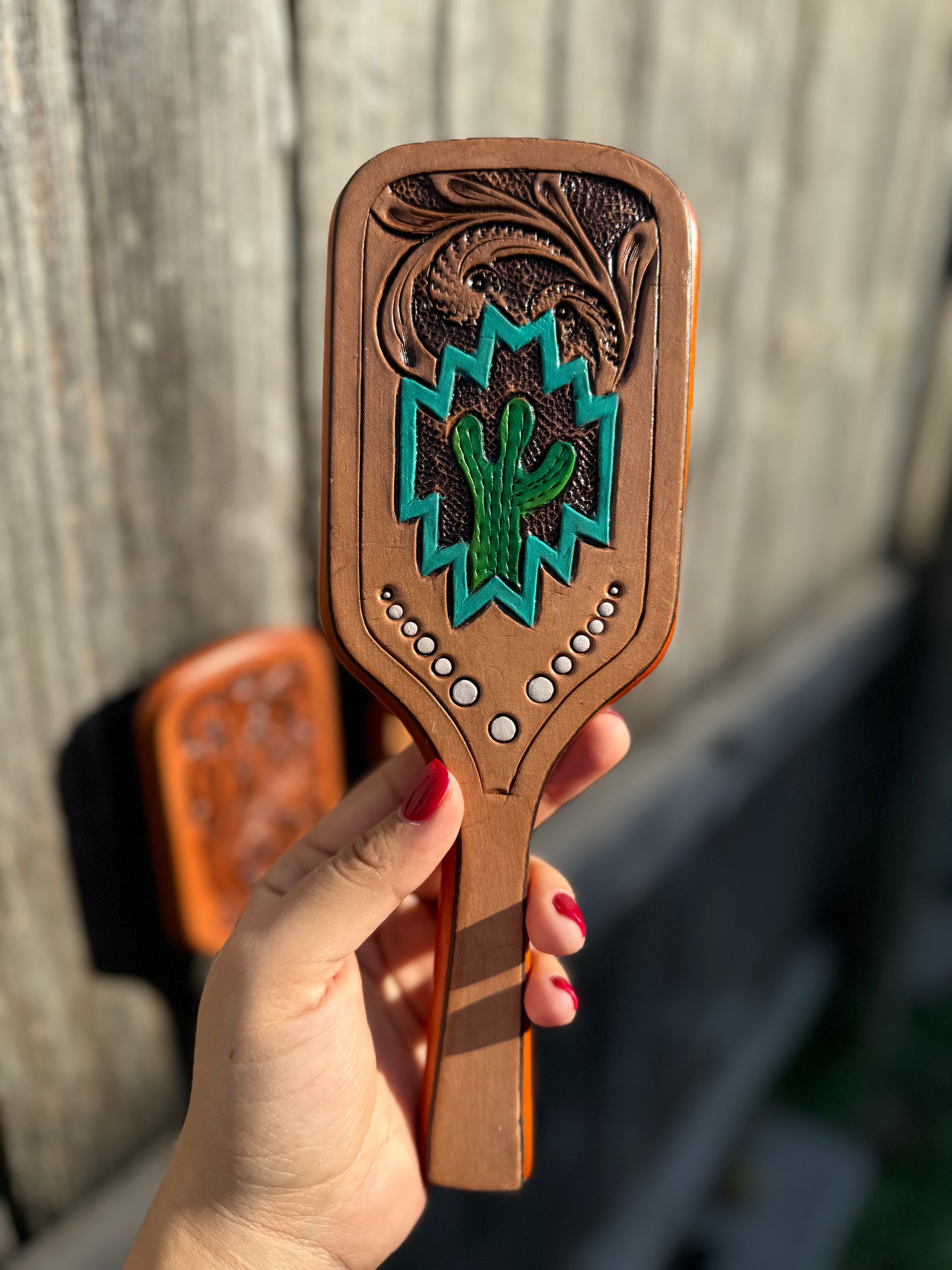 Tooled Leather Hair Brush