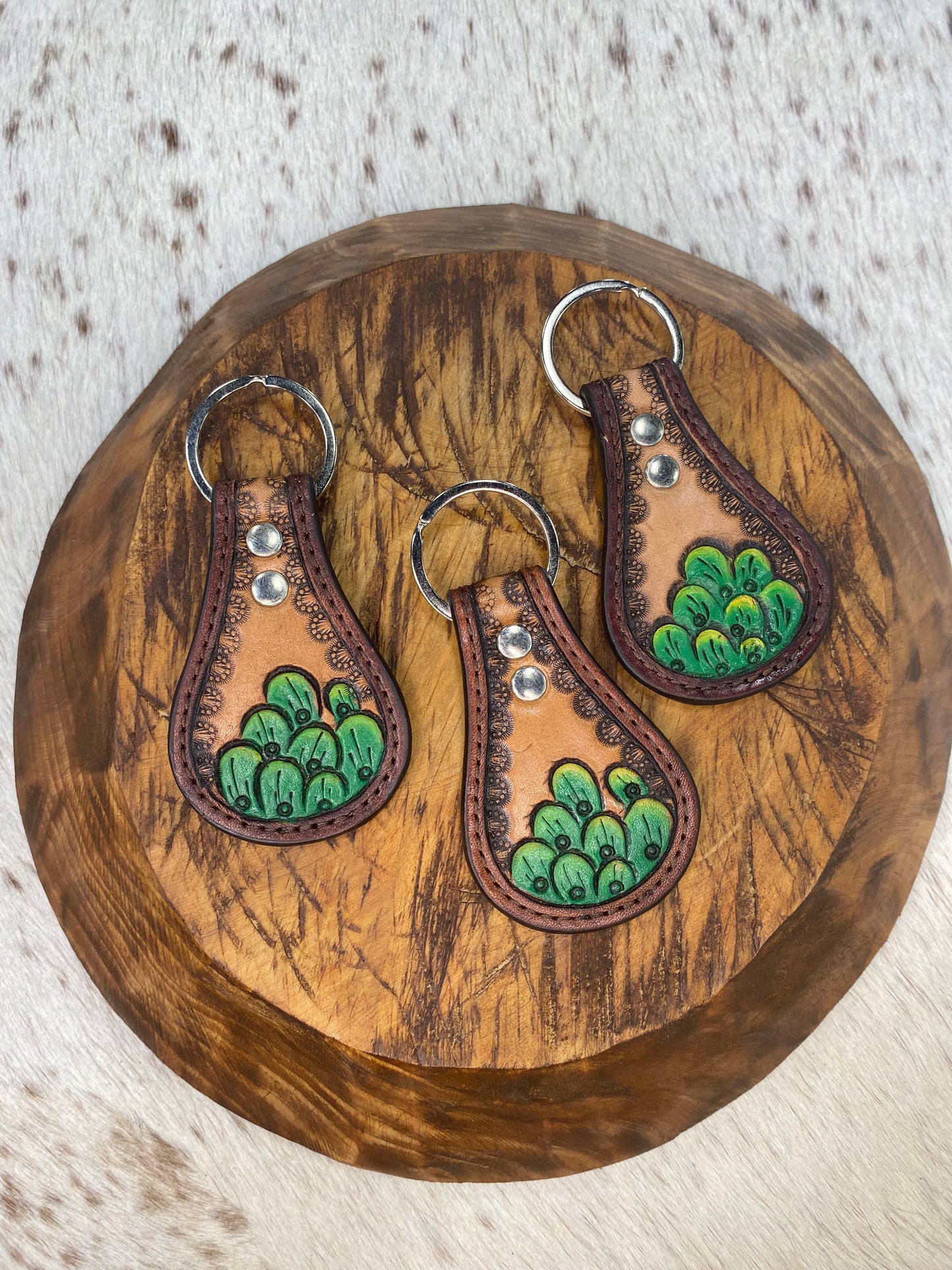 Hand Tooled leather Cactus Keychain