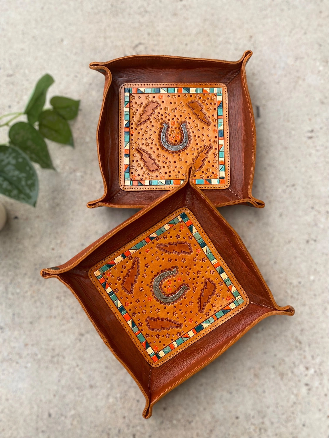 Tooled Leather Decorative Small Tray