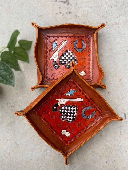 Tooled Leather Decorative Small Tray