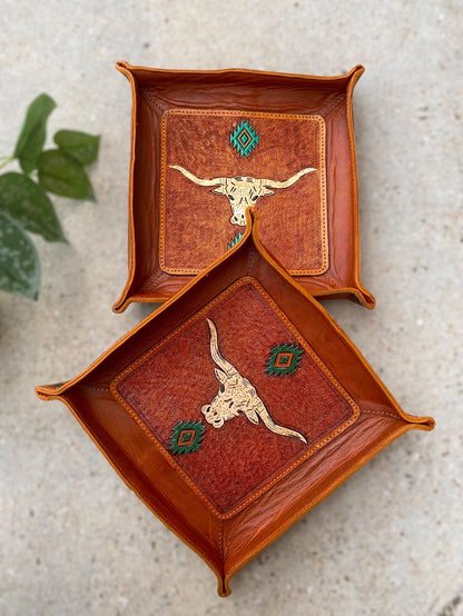 Tooled Leather Decorative Small Tray