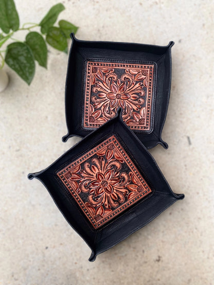 Tooled Leather Decorative Small Tray