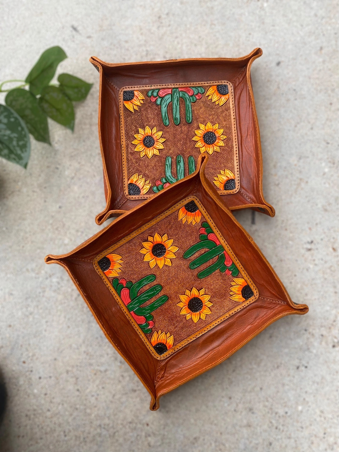 Tooled Leather Decorative Small Tray