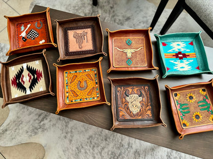 Tooled Leather Decorative Small Tray