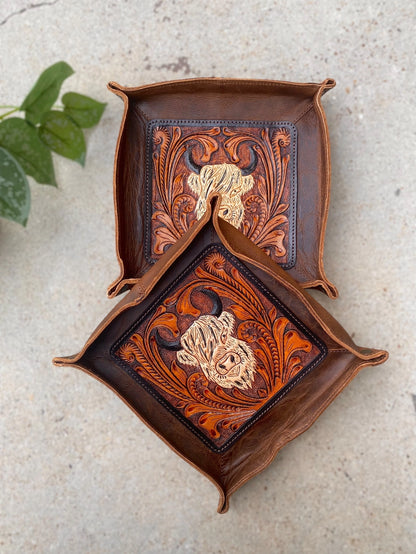 Tooled Leather Decorative Small Tray