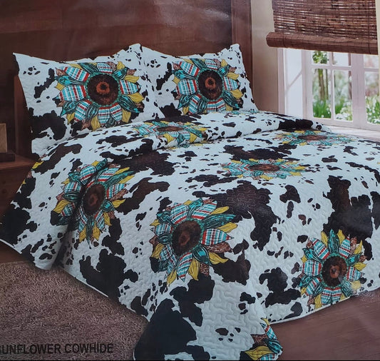 Sunflower Cowprint Quilt Set