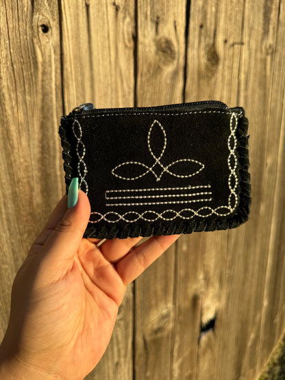 Boot Stitch Suede Coin Pouch