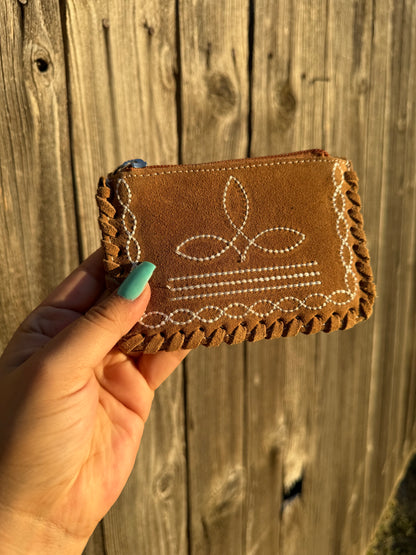 Boot Stitch Suede Coin Pouch