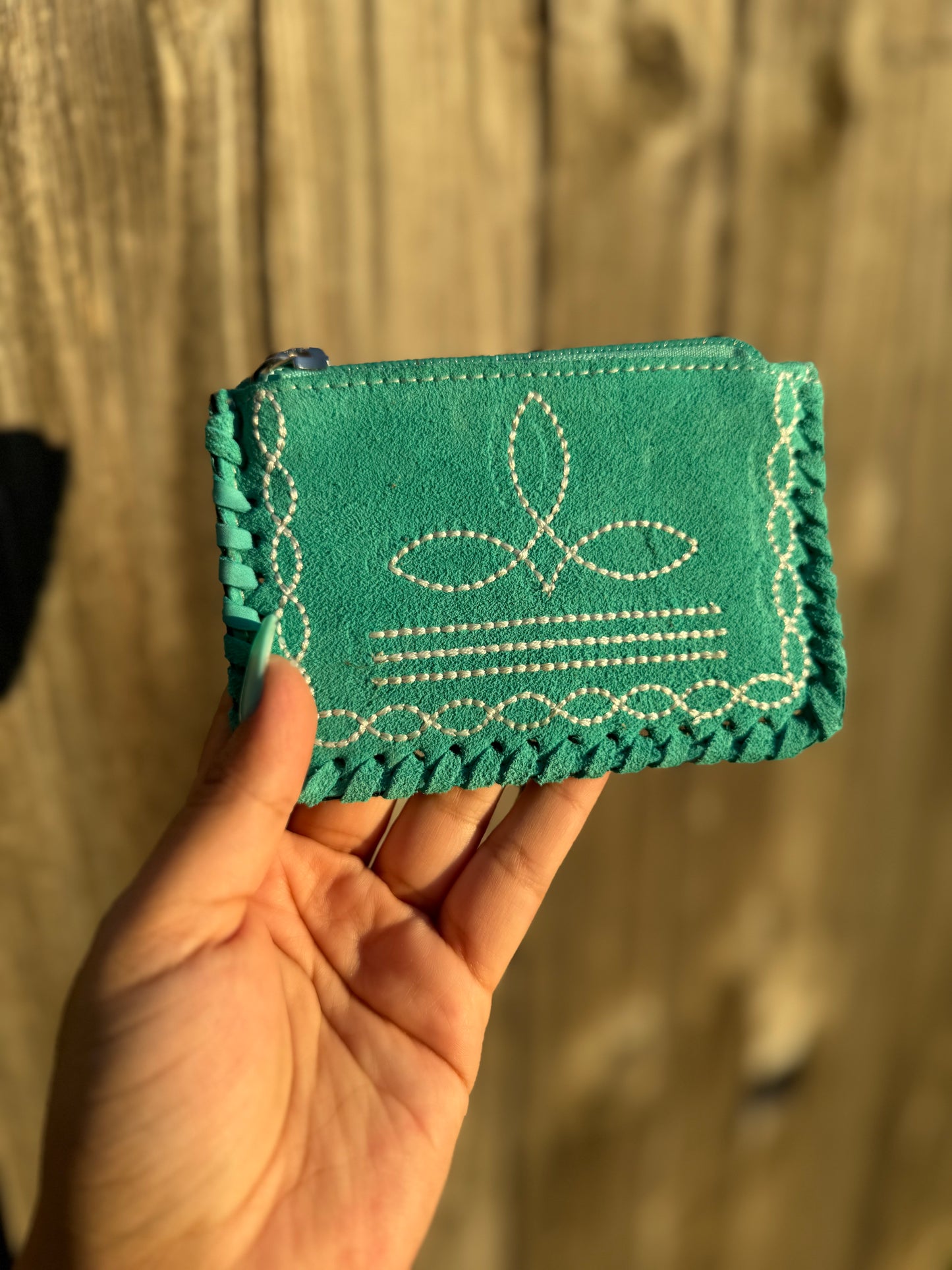 Boot Stitch Suede Coin Pouch