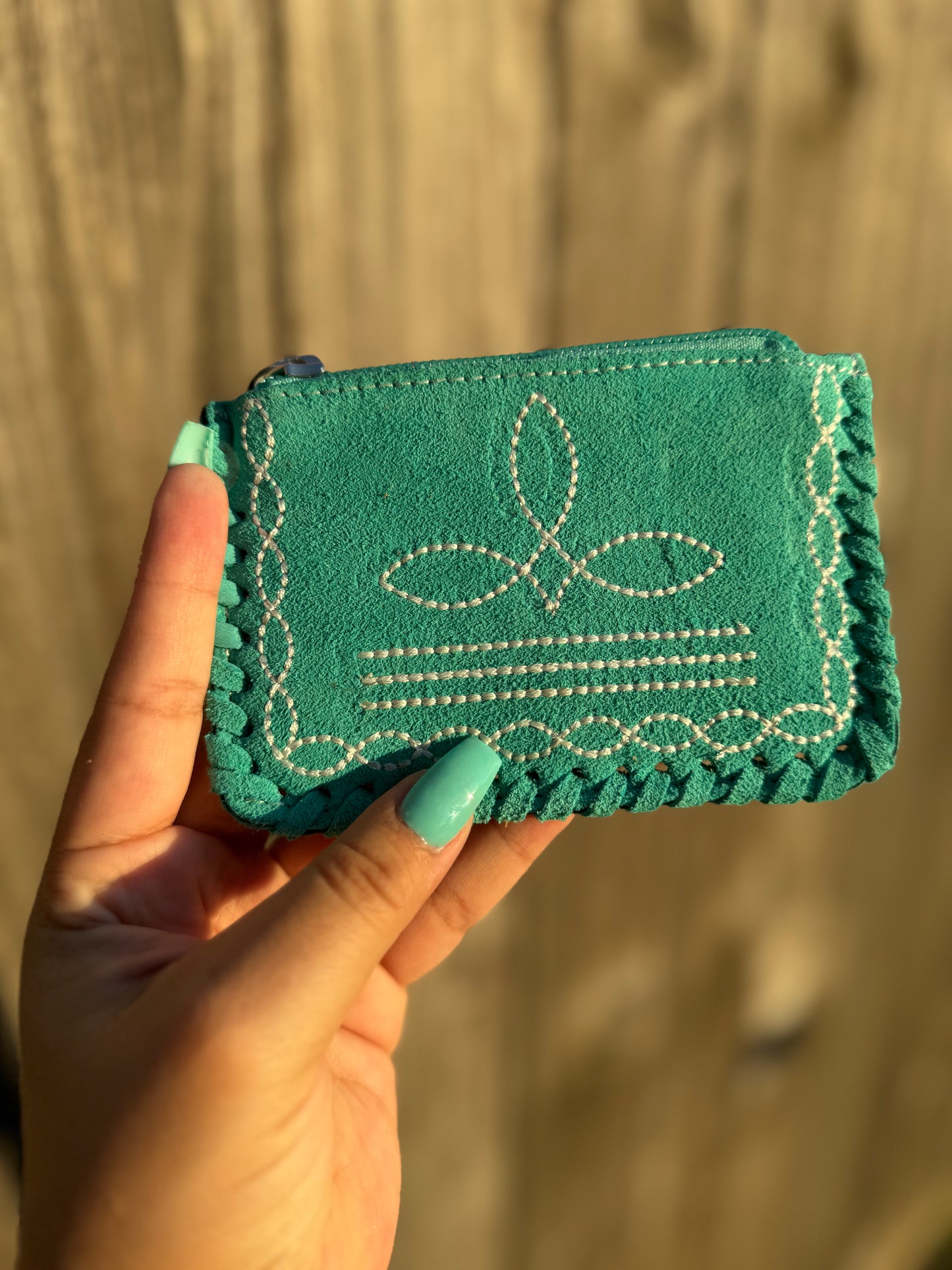 Boot Stitch Suede Coin Pouch