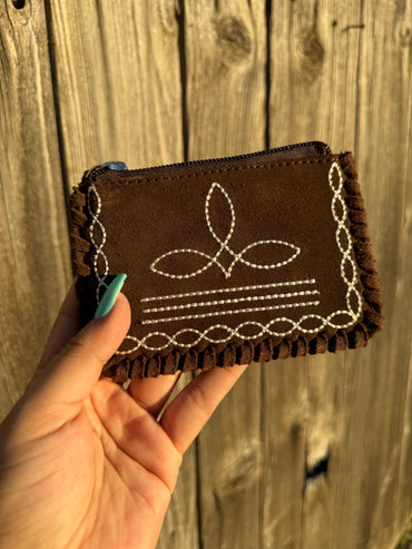 Boot Stitch Suede Coin Pouch