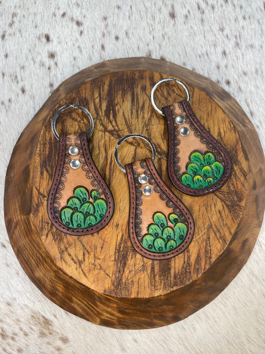 Hand Tooled leather Cactus Keychain